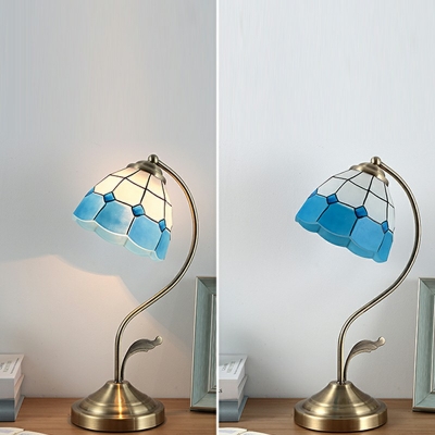 1-Light Nightstand Lamp Tiffany Style Grid Patterned Shape Metal Table Light