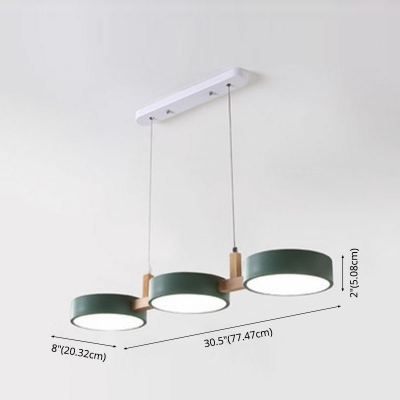 3-Light Island Ceiling Light Modern Style Drum Shape Metal Hanging Light Fixtures