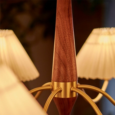 6 Lights Chandelier Lighting Fabric and Wood Traditional Bedroom Hanging Chandelier