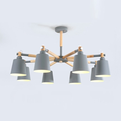 8 Lights Modern Wood Chandelier Lighting Fixtures Macaron Minimalism Hanging Ceiling Light for Living Room