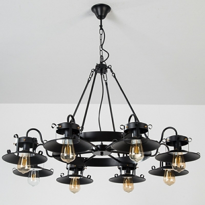 8 Lights Nautical Cone Ceiling Lamp ​Rope and Iron Chandelier Lighting Fixtures