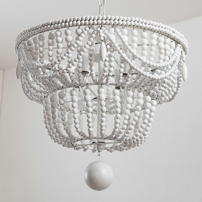 French Retro Hanging Light Kit Wooden Beads Hanging Ceiling Light for Living Room Dining Room