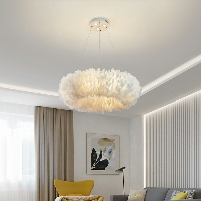 Modern Style Hanging Lights Feather Ring Shape Chandelier for Living Room Children's Room