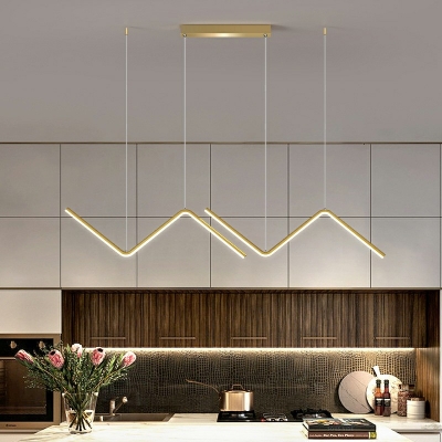 2-Light Hanging Ceiling Lights Modern Style Liner Shape Metal Chandelier Lamp