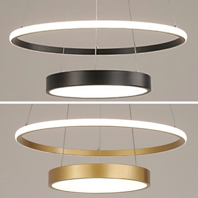 2-Light Island Ceiling Light Modern Style Drum Shape Metal Hanging Chandelier