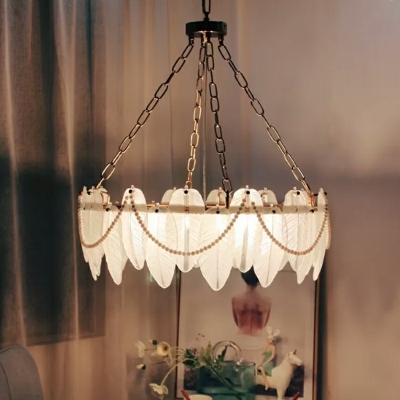 5 Lights Feather shape Hanging Light Modern Style Glass Pendant Light for Living Room