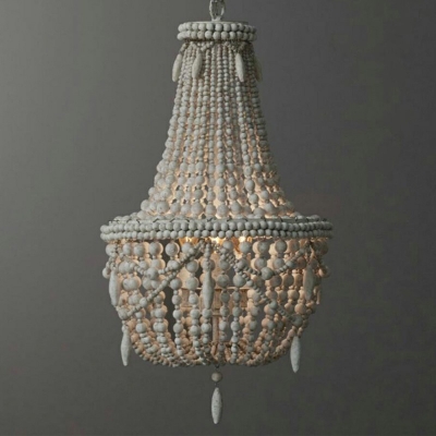 French Retro Hanging Light Kit Wooden Beads Hanging Ceiling Light for Living Room Bedroom