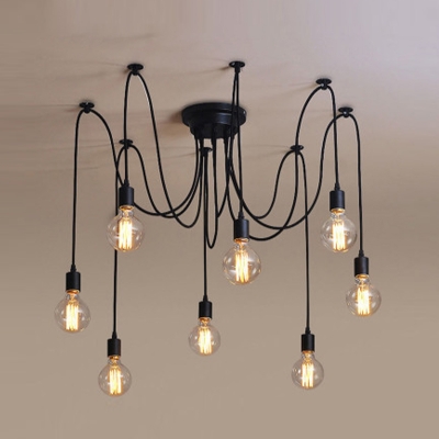 Industrial-Style Swag Pendant Light Wire Jungle Cluster Pendant Light in Black