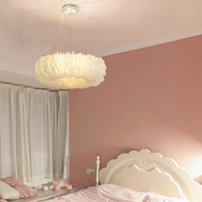 Modern Hanging Lights White Color Feather Chandelier for Living Room Children's Room Bedroom