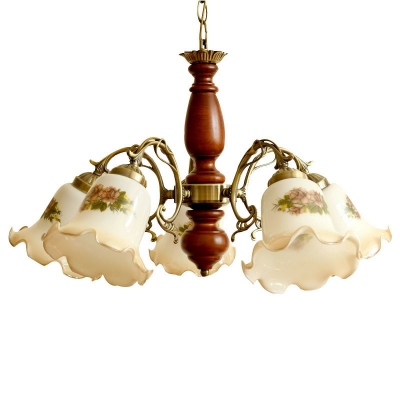 Traditional 5 Lights Chandelier Lighting Fixtures Vintage Wood Living Room Ceiling Chandelier