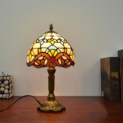1-Light Table Light Tiffany Style Domed Shape Stained Glass Night Table Lamps
