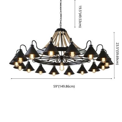 17 Lights Nautical Cone Ceiling Lamp ​Rope and Iron Chandelier Lighting Fixtures