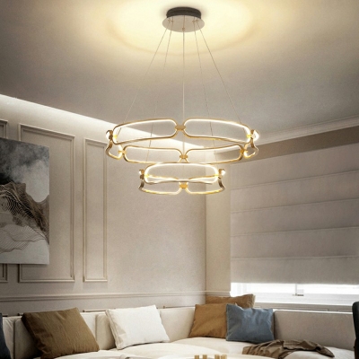 2-Tier Chandelier Lighting Fixtures Gold Modern LED Hanging Chandelier for Living Room
