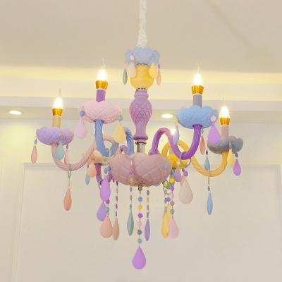 6 Lights Candle Shade Hanging Light Modern Style Glass Pendant Light for Living Room