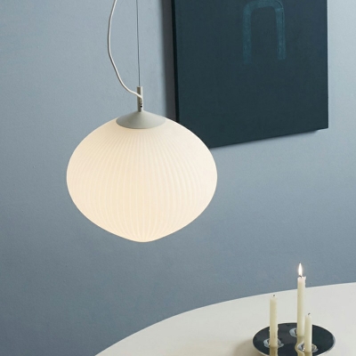 Elliptical Pendant Light Fixtures White Glass Modern Hanging Ceiling Light for Dinning Room