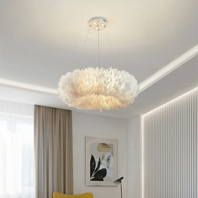 Modern Style Hanging Lights Ring Shape Feather Chandelier for Living Room Children's Room