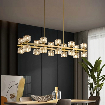 20 Lights Linear Island Lighting Crystal Modern Elegant Island Chandelier Lights for Living Room