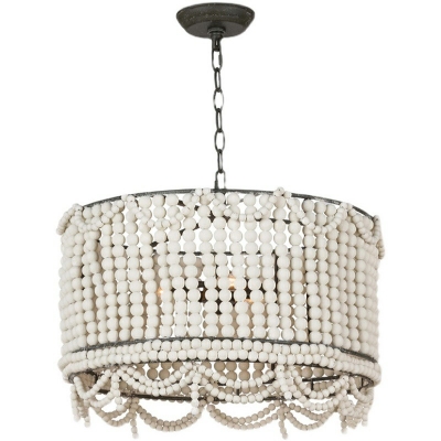 French Style Pendant Lighting Fixture Wooden Beads Chandelier for Living Room Bedroom