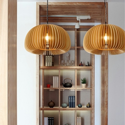 Modern Simple Hanging Lamp Kit Wood Material Hanging Light Fixtures for Living Room Bedroom
