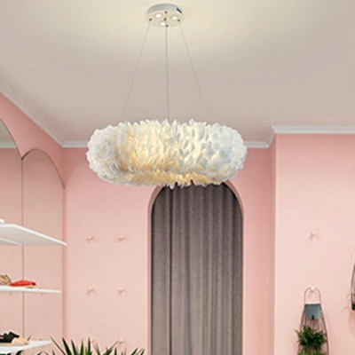 Modern Style Hanging Lights Feather Ring Shape Chandelier for Living Room Children's Room
