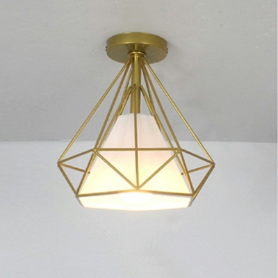 1-Light Flush Mount Light Fixture Traditional Style Diamond Shape Fabric Ceiling Mounted Light