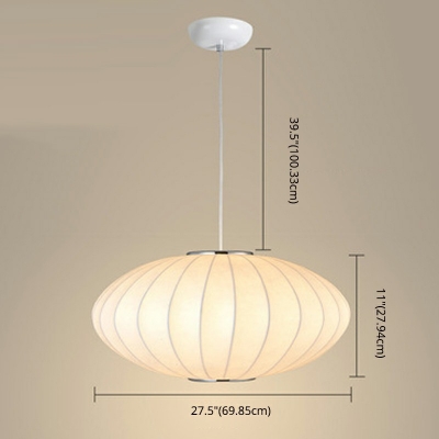 1-Light Suspension Pendant Light Minimal Style Pumpkin Shape Fabric Ceiling Hanging Lantern
