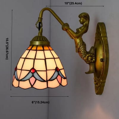 1-Light Vanity Sconce Lights Tiffany Style Grid Patterned Shape Stained Glass Wall Lighting Fixtures