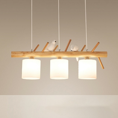 3-Light Island Light Fixtures Modern Style Cylinder Shape Glass Hanging Chandelier