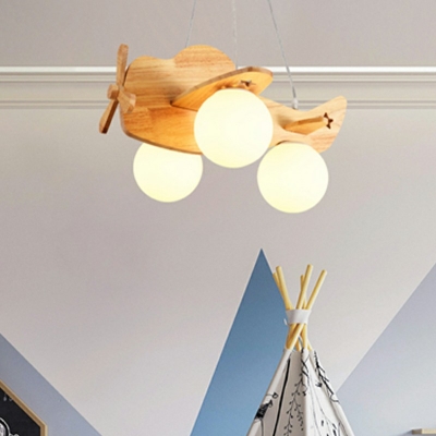 3 Lights Contemporary Model Plane Light Fixture Wood Chandelier Lighting Fixture