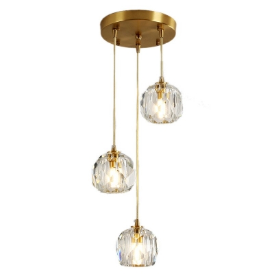 Brass 3 Light Pendant Light Globes Modern Crystal Living Room Elegant Hanging Light Fixtures