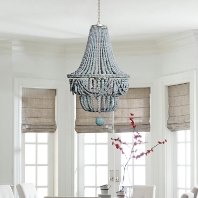 French Style Pendant Lighting Fixture Wooden Beads Chandelier for Bedroom