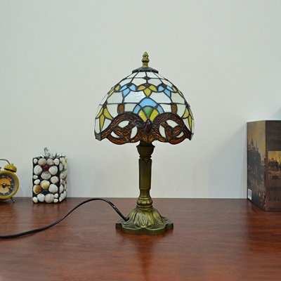 1-Light Table Light Tiffany Style Domed Shape Stained Glass Night Table Lamps