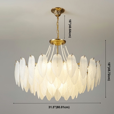 10 Lights Feather Shade Hanging Light Modern Style Glass Pendant Light for Living Room