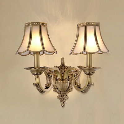 2-Light Wall Lamp Light Traditional Style Cone Shape Glass Sconce Lights