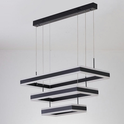 3-Light Hanging Ceiling Lights Modern Style Rectangle Shape Metal Chandelier Pendant Light