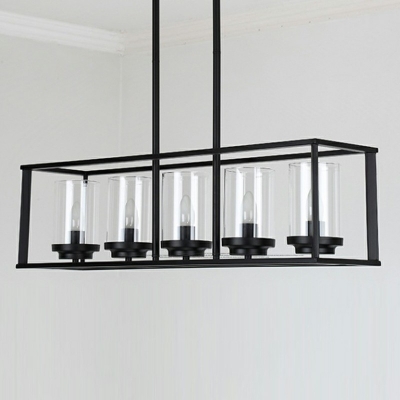 5-Light Island Lighting Ideas Modern Style Rectangular Shape Glass Hanging Light Fixtures