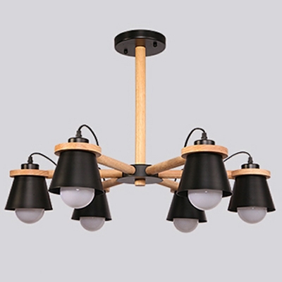 6 Lights Contemporary Sputnik Light Fixture Natural Wood Chandelier Lighting Fixture