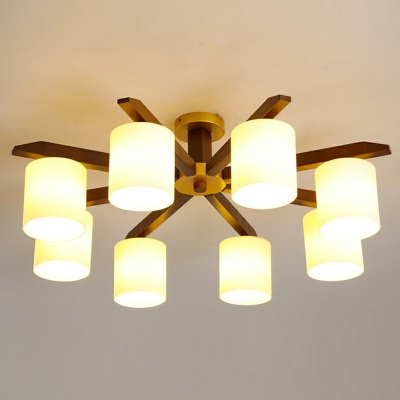 8 Lights Cylinder Shade Hanging Light Modern Style Glass Pendant Light for Living Room