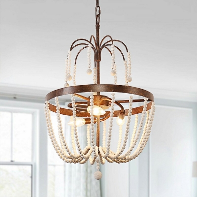 French Retro Chandelier Wood Ceiling Chandelier for Bedroom Living Room