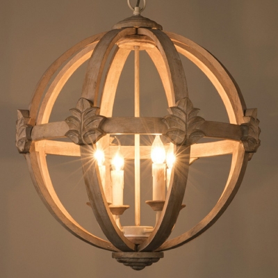 French Retro Hanging Lamp Kit Wood Hanging Ceiling Light for Bedroom Living Room