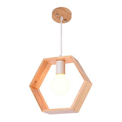 Wood Geometric 1 Light Modern Hanging Light Fixture Simplicity Farmhouse Ceiling Light for Living Room