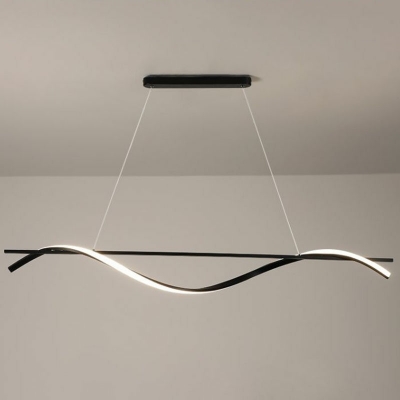 1-Light Island Lighting Ideas Modern Style Wave Shape Metal Hanging Light Fixtures
