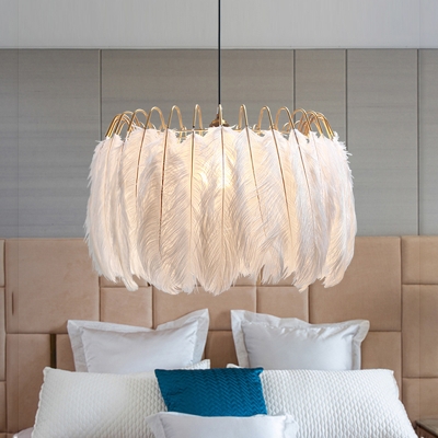 1 Lights LED Fixture Light Nordic Style Feather Pendant Light for Bedroom