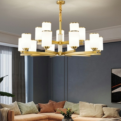 15 Lights Cylinder Shade Hanging Light Modern Style Glass Pendant Light for Living Room
