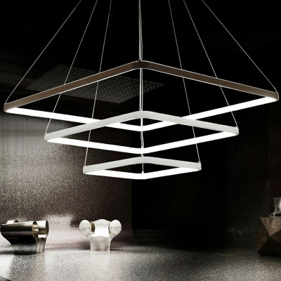 3 Lights Square Shade Hanging Light Modern Style Acrylic Pendant Light for Dining Room
