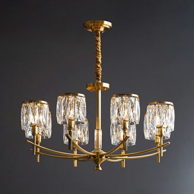 8 Lights Industrial Luxury Crystal Chandelier Cylindrical Ceiling Pendant Light