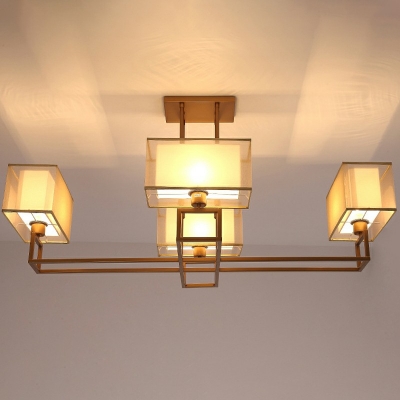 Chinese Style LED Flushmount Light Modern Style Fabric Metal Celling Light for Living Room