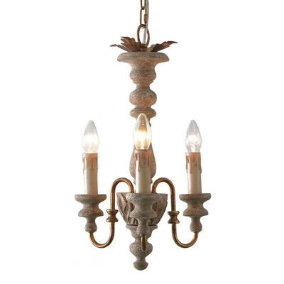 French Retro Style Chandelier Wood Vintage Hanging Ceiling Light for Bedroom Dining Room