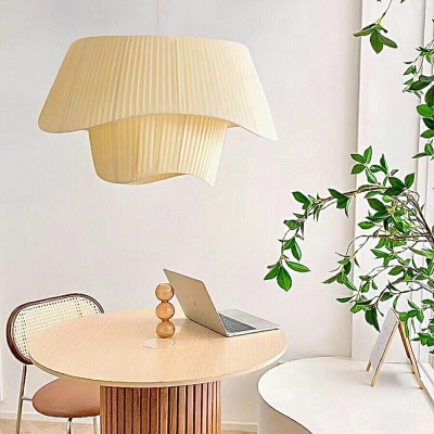 Modern Simple Down Lighting White Silk Hanging Light Fixtures for Dining Room Living Room