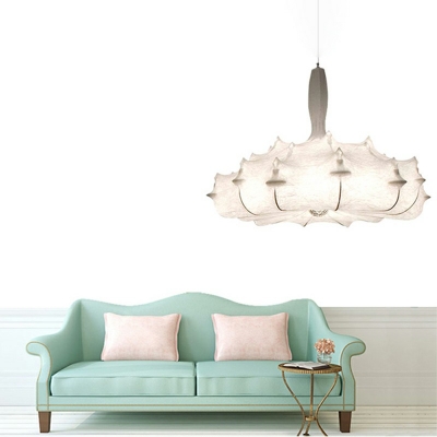 White 1 Light Dome Pendants Light Fixtures Fabric Modern Hanging Ceiling Light for Living Room